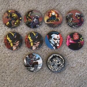 Set of 10 Vintage X-Men Marvel Comics Collectible Pogs and Slammer 1995